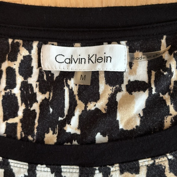 Calvin Klein Leopard Print Black Short Sleeve Midi Shift Dress Size medium - Picture 3 of 4